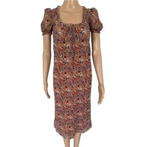 Wilfred Aritzia Floral Midi Dress 2XS Milkmaid Cottagecore Romantic Puff Sleeve